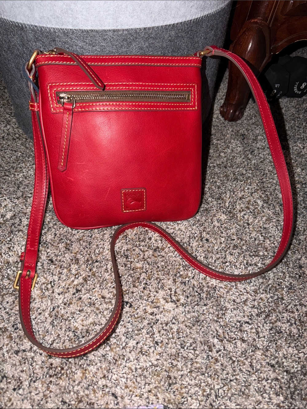Dooney & Bourke Red Leather Letter Carrier Crossbody with Front Zip - Picture 5 of 9